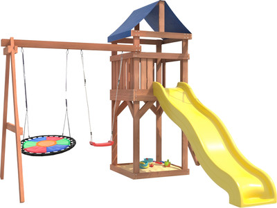 Игровой комплекс National Tree Company Классик с качелями лодочка и гнездом Свиби IgroWood / ДКП-8