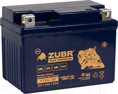 Мотоаккумулятор Zubr Bike Premium R+ / YTX4L-BS (4 А/ч)