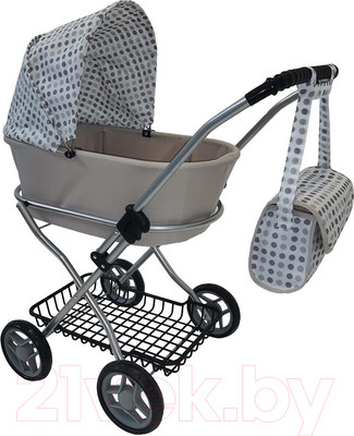 Коляска для куклы Pituso 9325B (серый/горошек)
