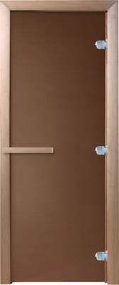 Стеклянная дверь для бани/сауны Doorwood Теплая ночь 80x200 / DW01233 (бронза матовый, коробка листва)