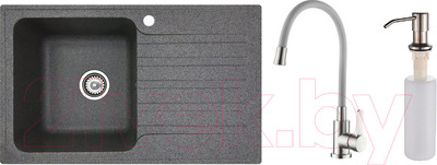 Мойка кухонная со смесителем БелЭворс Styl L + смеситель L74004-9 + дозатор L405-1 (серый/сатин)