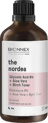 Тонер для лица Bionnex The Nordea Гликолевая кислота 8% + Алоэ +Экстракт листьев березы (100мл)