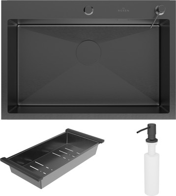 Мойка кухонная Roxen Simple 560220-70B PVD с коландером и дозатором (графит)