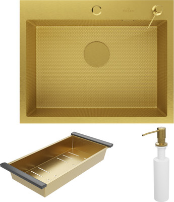Мойка кухонная Roxen Simple 560220-60G PVD c коландером и дозатором (золото)