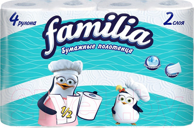 Бумажные полотенца Familia Белые двухслойные (4рул)