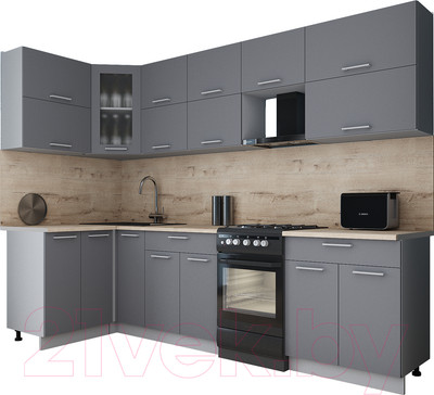Кухонный гарнитур Interline Мила Gloss 50-12x28 (серый/серый/травертин серый)