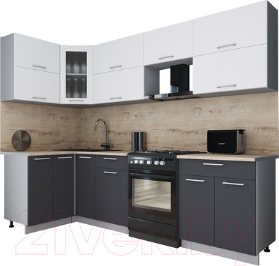 Кухонный гарнитур Interline Мила Gloss 60-12x27 (белый/пепел/травертин серый)