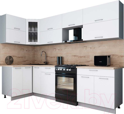 Кухонный гарнитур Interline Мила Gloss 60-12x28 (белый/белый/травертин серый)