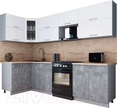 Кухонный гарнитур Interline Мила Gloss 60-12x28 (белый/керамика/травертин серый)