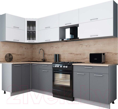 Кухонный гарнитур Interline Мила Gloss 60-12x28 (белый/серый/травертин серый)