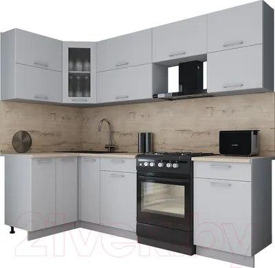 Кухонный гарнитур Interline Мила Gloss 60-12x25 (грей/грей/травертин серый)