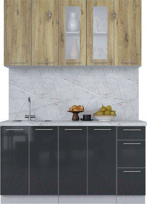 Кухонный гарнитур Interline Мила Пластик 1.5 В (дуб эпоксид/антрацит/серый каспий)