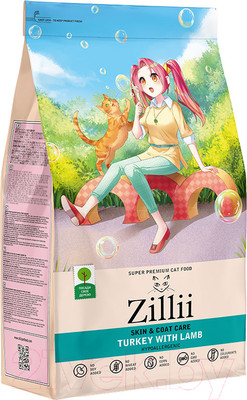 Сухой корм для кошек Zillii Skin & Coat Care индейка с ягненком / 5658191 (2кг)