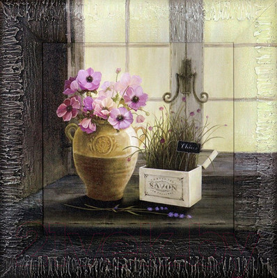 Картина Декарт Розовые цветочки в кувшине 8Л1746 (в раме)