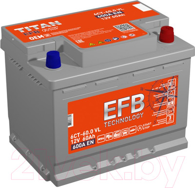 Автомобильный аккумулятор TITAN EFB L2 600A R+ (60 А/ч)
