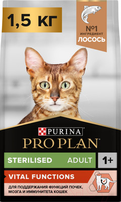 Сухой корм для кошек Pro Plan Sterilised с лососем (1.5кг)