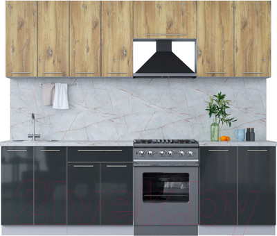 Кухонный гарнитур Interline Мила Пластик 2.5 А (дуб эпоксид/антрацит/серый каспий)