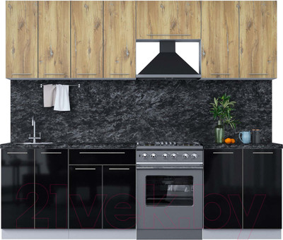 Кухонный гарнитур Interline Мила Пластик 2.5 А (дуб эпоксид/черный/кастилло темный)