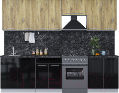 Кухонный гарнитур Interline Мила Пластик 2.7 А (дуб эпоксид/черный/кастилло темный)