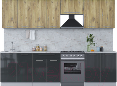 Кухонный гарнитур Interline Мила Пластик 2.9 А (дуб эпоксид/антрацит/серый каспий)