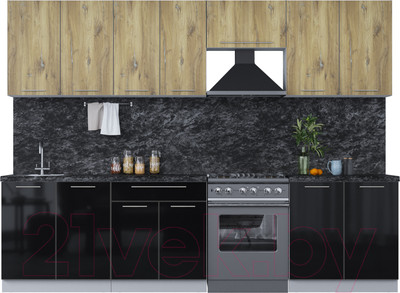 Кухонный гарнитур Interline Мила Пластик 2.9 А (дуб эпоксид/черный/кастилло темный)
