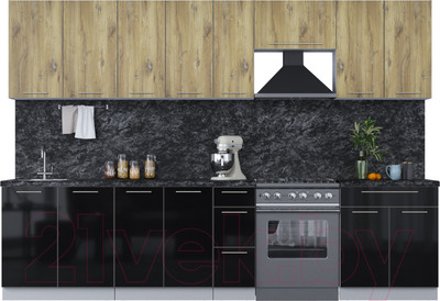 Кухонный гарнитур Интерлиния Мила Пластик 3.1 А (дуб эпоксид/черный/кастилло темный)