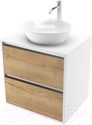 Тумба под умывальник ЗОВ Парма 60 / P60LWP0MHMC1A-LDSPW (белый/галифакс)