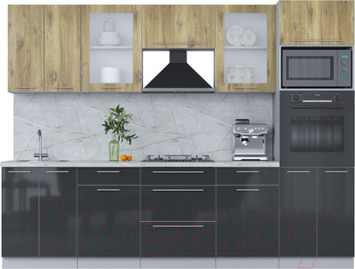 Кухонный гарнитур Интерлиния Мила Пластик 2.8 (дуб эпоксид/антрацит/серый каспий)