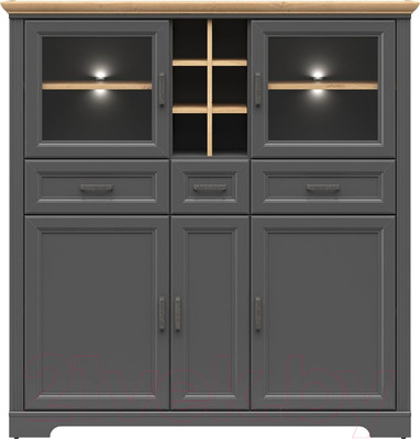 Шкаф с витриной Black Red White Jasmin REG2W3D3S с подсветкой (графит/дуб артизан)