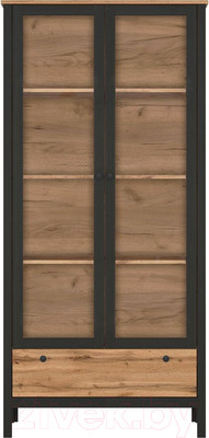 Шкаф с витриной Black Red White Loft REG2W1S (дуб вотан/черный)