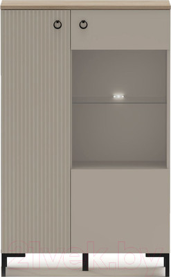 Шкаф с витриной Black Red White Domenica REG1D1W/140 с подсветкой (глиняный серый/дуб сильвержек ореховый)