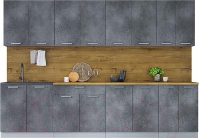 Кухонный гарнитур Интерлиния Мила Лайт 3.0 (бетон портленд/бетон портленд/дуб бунратти)