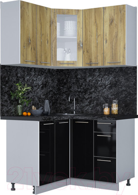 Кухонный гарнитур Интерлиния Мила Пластик 1.2x1.2 (дуб эпоксид/черный/кастилло темный)