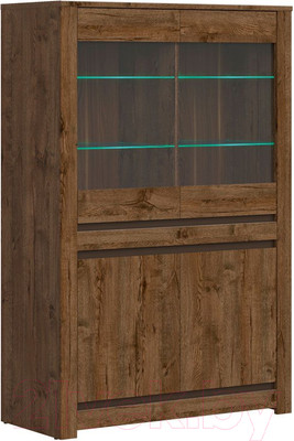 Шкаф с витриной Black Red White Kada S404-REG2W2D с подсветкой (дуб April)