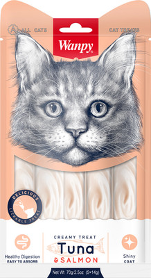 Лакомство для кошек Wanpy Cat Нежное пюре из тунца и лосося (5x14г)