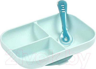 Набор посуды для кормления Beaba Set Repas Silicone Avec Ventouse Bleu / 913455