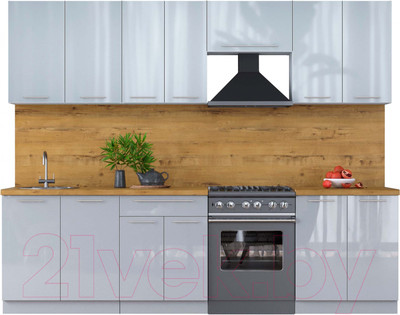 Кухонный гарнитур Interline Мила Пластик 2.7 А (туманный глянец/туманный глянец/дуб бунратти)
