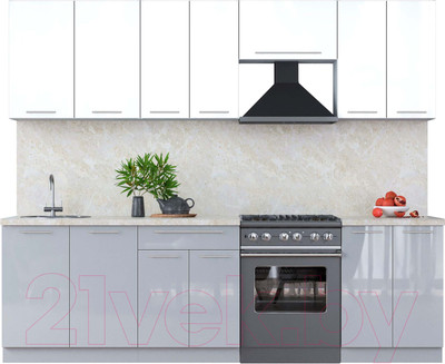Кухонный гарнитур Interline Мила Пластик 2.6 А (белый/туманный глянец/опал светлый)