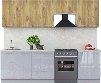 Кухонный гарнитур Interline Мила Пластик 2.6 А (дуб эпоксид/туманный глянец/опал светлый)
