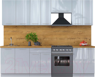 Кухонный гарнитур Interline Мила Пластик 2.6 А (туманный глянец/туманный глянец/дуб бунратти)