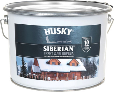 Грунтовка Husky Siberian Биозащитный акриловый для дерева (9л, бесцветный)