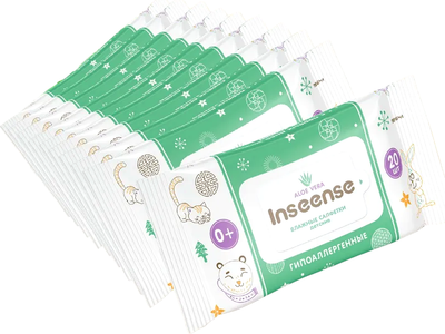 Влажные салфетки детские Inseense С Алоэ Вера / Ins0222M (10x20шт)