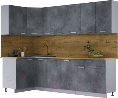 Кухонный гарнитур Интерлиния Мила Лайт 1.2x2.6 (бетон портленд/бетон портленд/дуб бунратти)