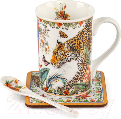 Кружка с ложкой SIJ Леопард GC2409 (с ложкой и подставкой)