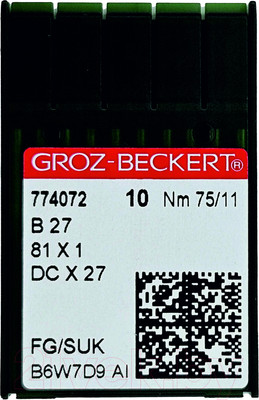 Набор игл для промышленной швейной машины Groz-Beckert DCx27 75 SUK GB-10 (для высокоэластичных тканей)