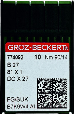 Набор игл для промышленной швейной машины Groz-Beckert DCx27 90 SUK GB-10 (для высокоэластичных тканей)