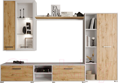 Стенка Black Red White Акант (белый/дуб наварра)