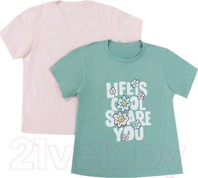 Комплект футболок детских Mark Formelle 117835-2 (р.146-72, шалфей/ромашки на светло-розовом)