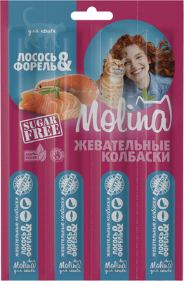 Лакомство для кошек Molina Жевательные колбаски из лосося и форели / 2211 (20г)