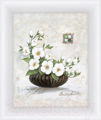 Картина Декарт Белые цветы в корзине 8Л0656 (в раме)